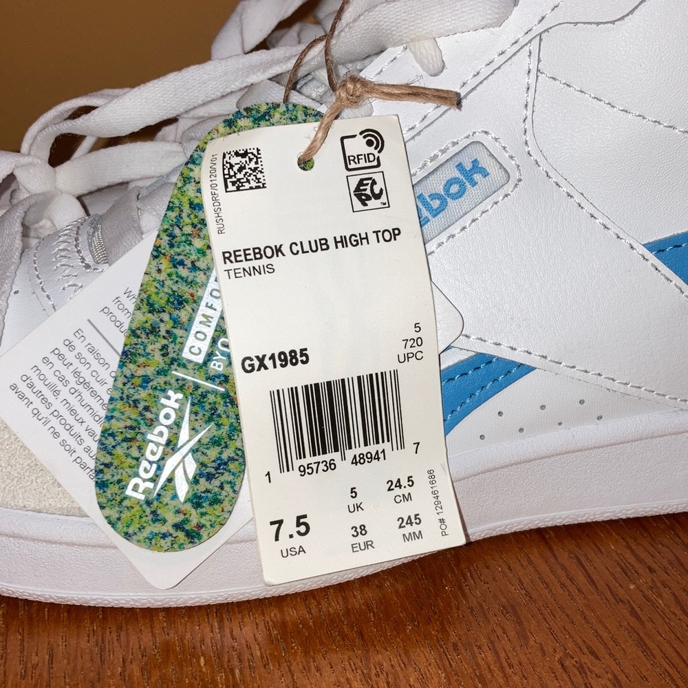 Reebok White and Blue High Top Sneakers with Neon Accents - Picture 8 of 8